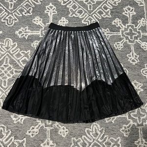 Pleated Two Tone Metallic Midi Skirt